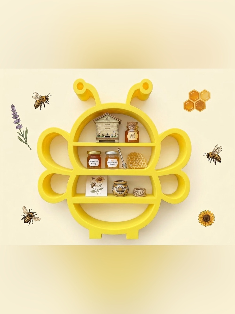 Yellow Bee-Shaped Wall or tabletop display Shelf Decorative Home Wall Decor